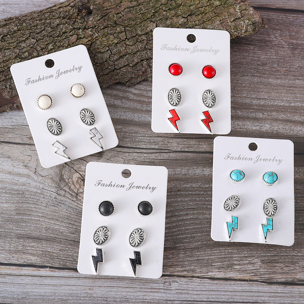 Wholesale Western Bohemian Lightning Turquoise Inlaid Pumpkin Flower Earrings